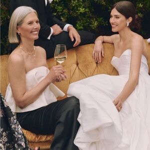 BHLDN Strapless TWOFER White Black Structured Midi Dress wedding cocktail party
